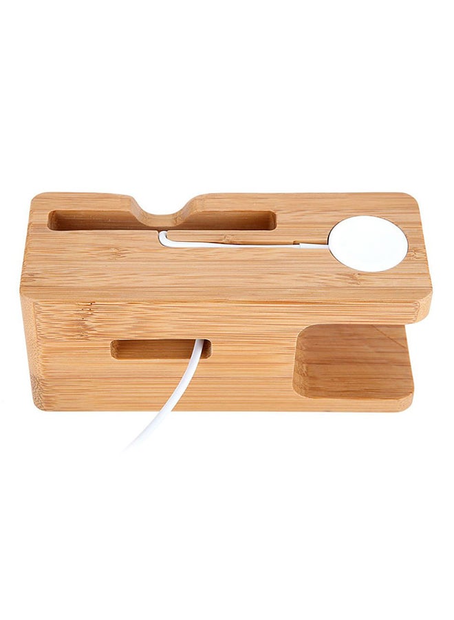 Bamboo Wood Dock Charger Holder Stand for Apple iWatch and iPhone Brown - Image 5