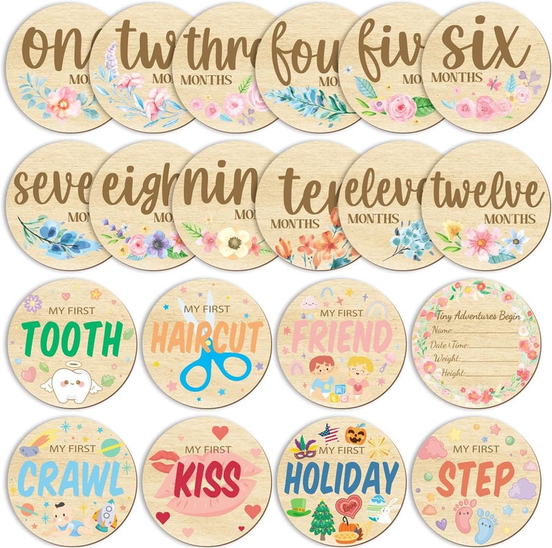 Al Raied ARS® 10PCS Baby Monthly Milestone Photo Cards - Double Sided Wooden Milestone Discs for Newborn Announcement and Baby Shower Gifts - Image 5