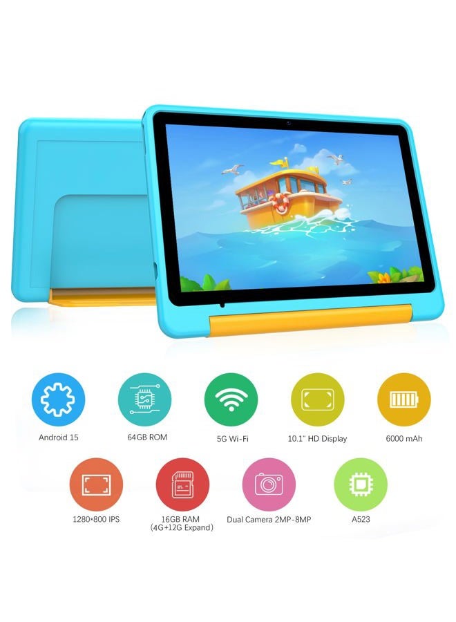 PRITOM All-New Tablet Android 15, 10'' Kids Tablet, Parental Control, 64GB, 1TB Expandable Tablets for Kids, Children, WiFi6, Educational, Games, Kids Software Pre-Installed, with EVA Case, Blue - Image 2
