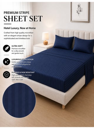 4-Piece King Size Sheet Set – Striped Microfiber