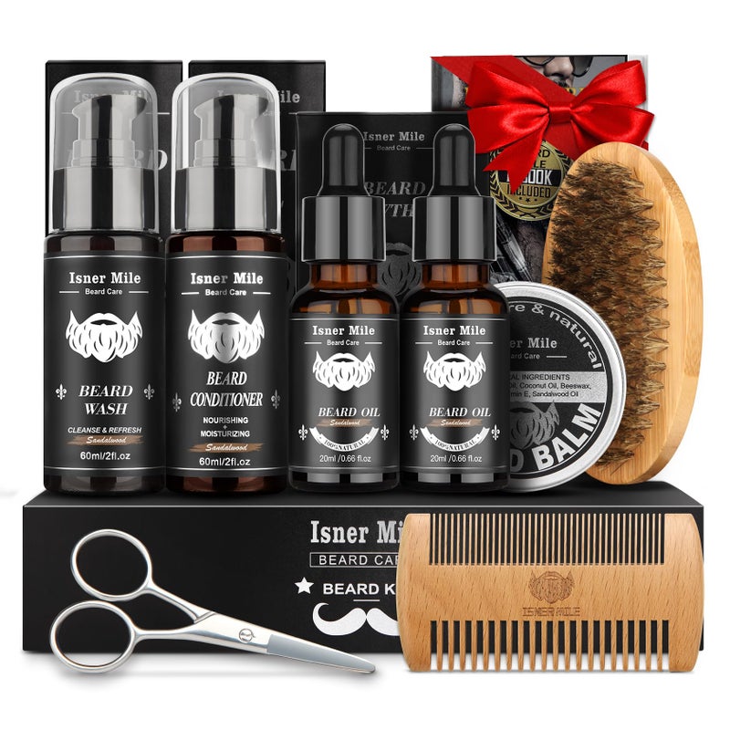 Comfy Mate Beard Kit for Men Grooming & Care: with 2 Pack Beard Oils and Balm - Wash & Conditioner for After Shave Lotions Sandalwood, Brush and Comb Sets with Scissors, Valentines Fathers Gifts for Dad/Men/Him - Image 1