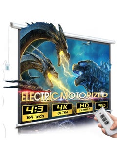Flash Hawk 84-100-120 Inch 4:3 Wall Mount Electric Projector Screen Motorized Projection Curtain with Remote Control For Business/School/Office/Meeting  - Image 1