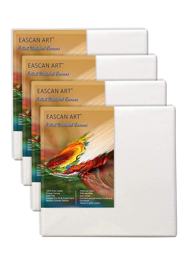 EASCAN ART Painting Drawing and Sketch Accessories Cotton Pre-Stretched Primed Painting Canvas (8'' x 8'') - Pack of 4 - Image 1