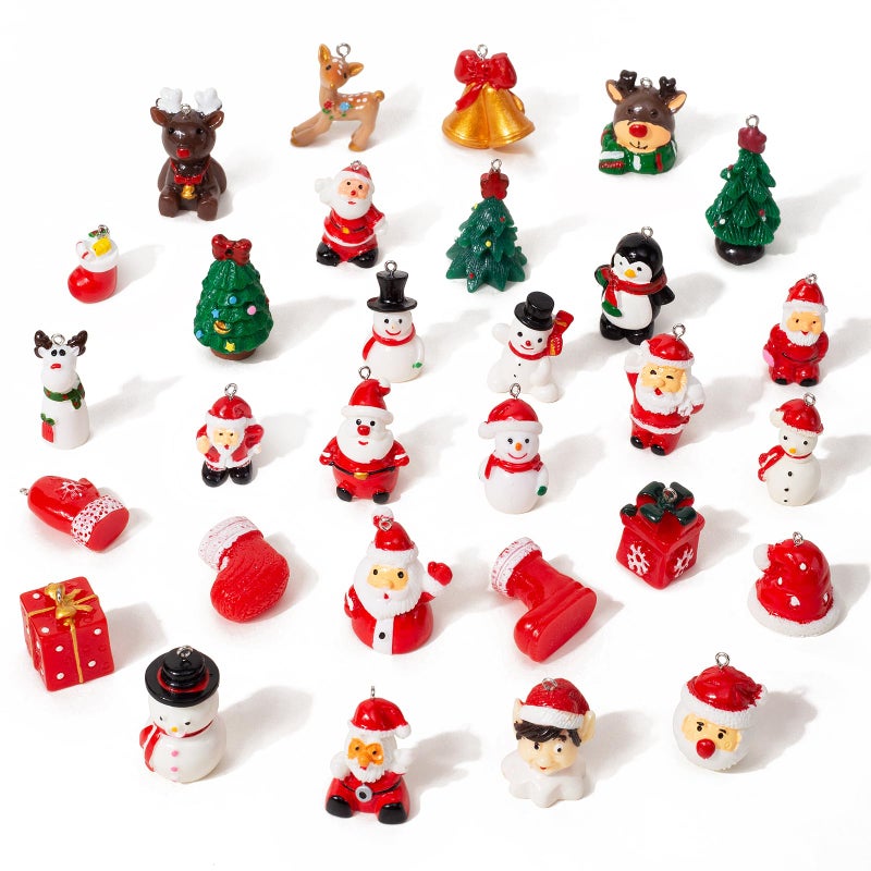 30PCS 3D Mini Christmas Ornaments Tiny Resin Christmas Ornament for Small Tree WellCrafted Small Miniature Christmas Tree Ornaments with Gold Hanger String