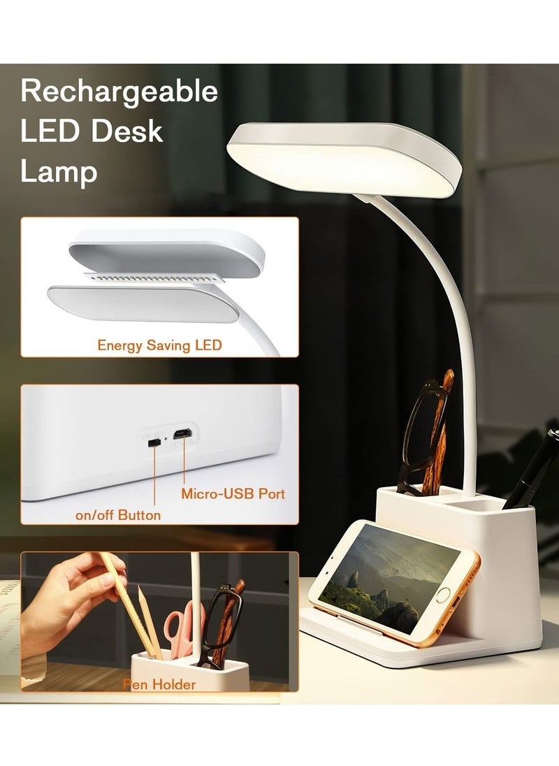 MIXDE Desk Lamp, LED Table Light for Home Office Lighting, 3 Modes Study Lamp, Dimmable Office Light, Small Desk Lamp with Rechargeable USB Charging Port and Pen Holder, White  - Image 4