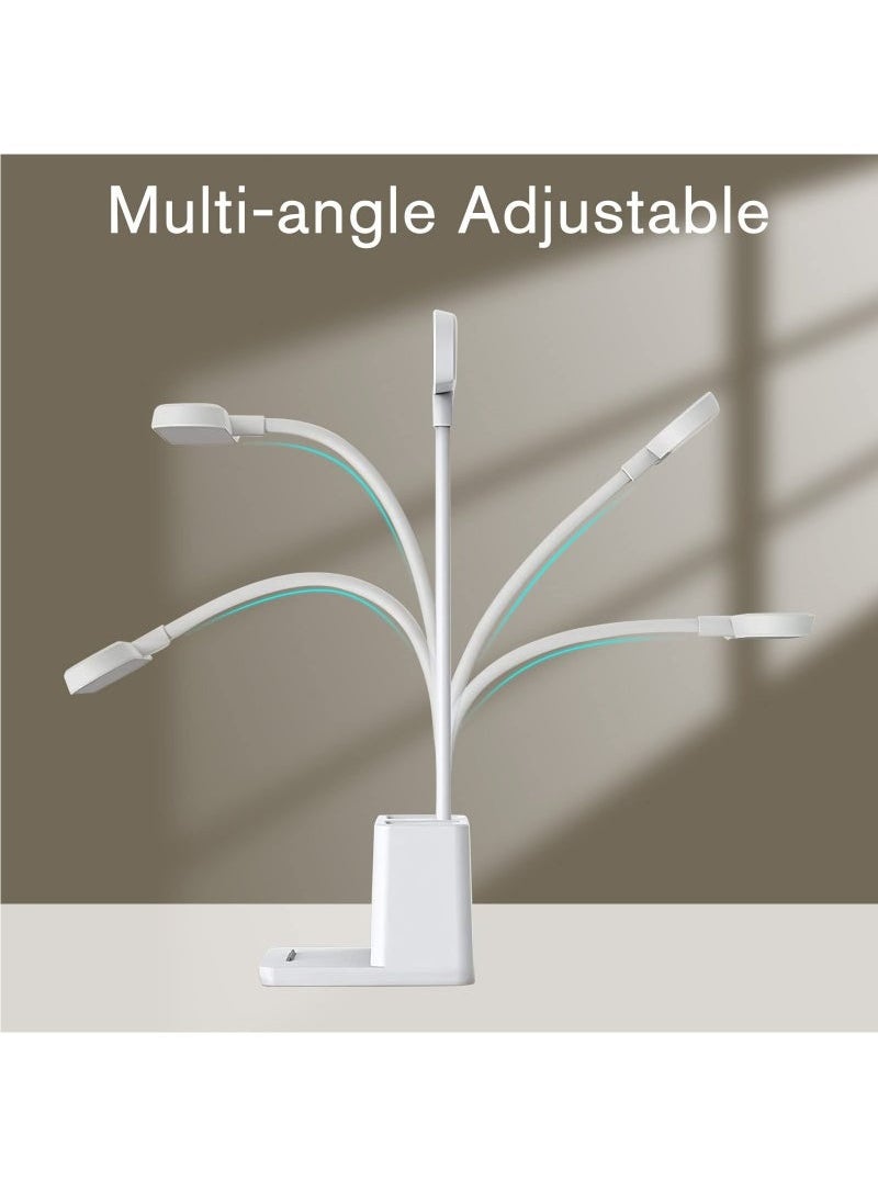 MIXDE Desk Lamp, LED Table Light for Home Office Lighting, 3 Modes Study Lamp, Dimmable Office Light, Small Desk Lamp with Rechargeable USB Charging Port and Pen Holder, White  - Image 5