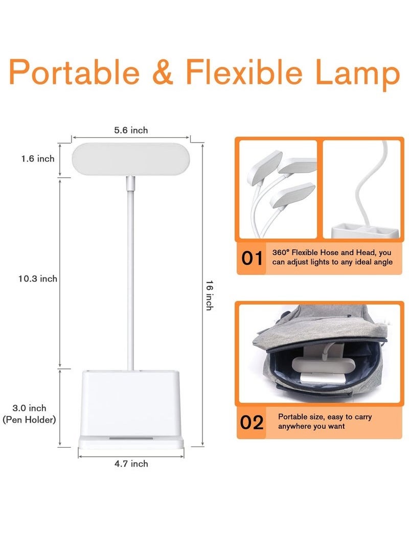 MIXDE Desk Lamp, LED Table Light for Home Office Lighting, 3 Modes Study Lamp, Dimmable Office Light, Small Desk Lamp with Rechargeable USB Charging Port and Pen Holder, White  - Image 2