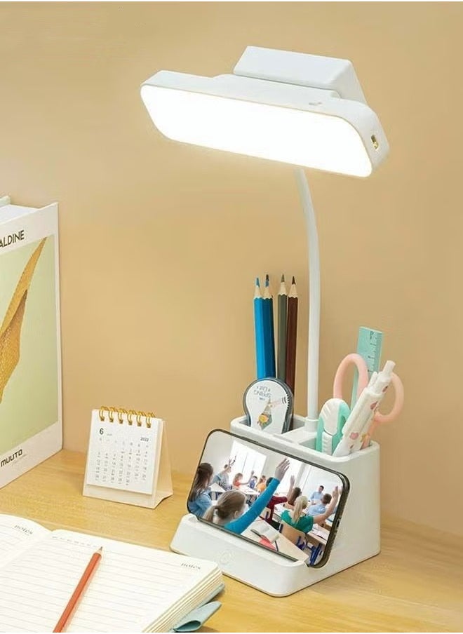 MIXDE Desk Lamp, LED Table Light for Home Office Lighting, 3 Modes Study Lamp, Dimmable Office Light, Small Desk Lamp with Rechargeable USB Charging Port and Pen Holder, White  - Image 3