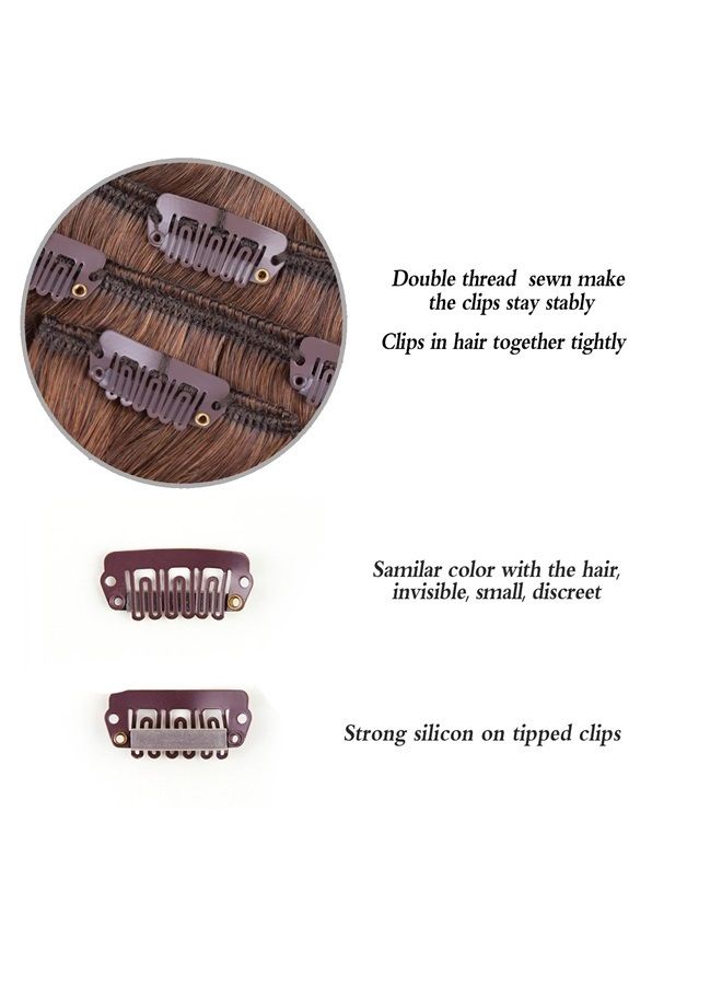 Winsky 12" Hair Extensions Balayage Clip in Human Hair for Women - Silky Straight Chocolate Brown to Honey Blonde Highlight Brown Ombre Hair 50grams 4pieces #(4T27) P4 Color - Image 4