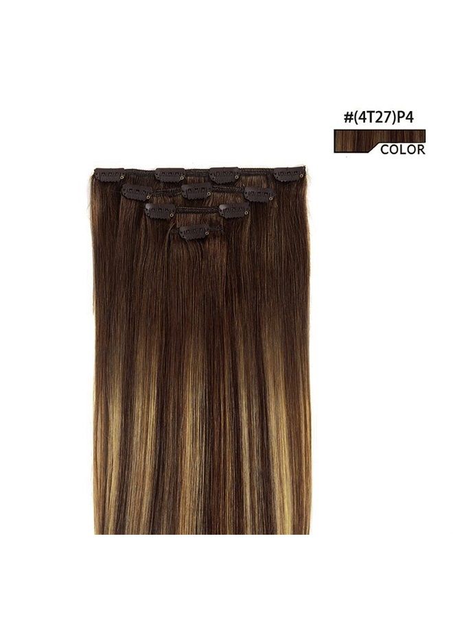 Winsky 12" Hair Extensions Balayage Clip in Human Hair for Women - Silky Straight Chocolate Brown to Honey Blonde Highlight Brown Ombre Hair 50grams 4pieces #(4T27) P4 Color - Image 2