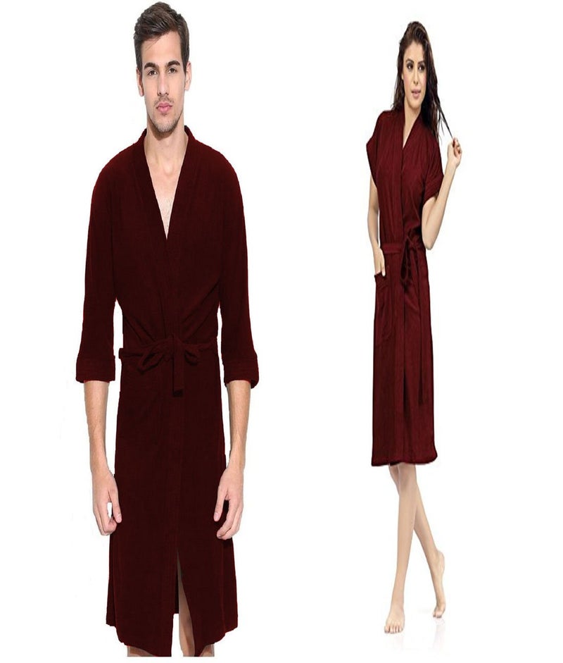 Elevanto Collection 34Th Sleeve Half Sleeve Terry Cotton BathrobeFree Size ComboMAHROON