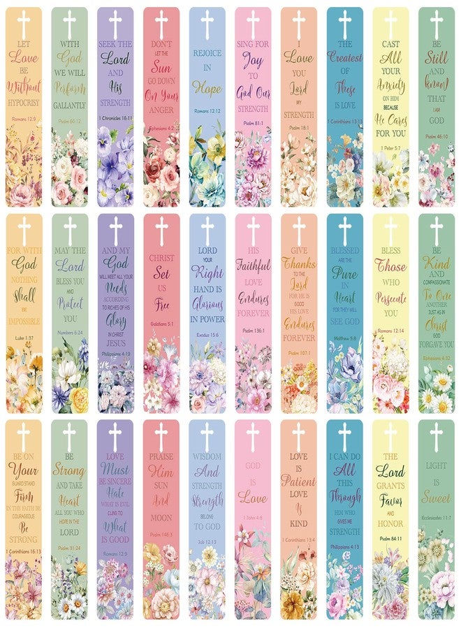 Teling 120 Pieces Bible Verses Bookmarks with Hollow Cross for Women Scripture Bookmarks Christian Book Markers for Women Men Church Gifts Supplies (Flower) - Image 1
