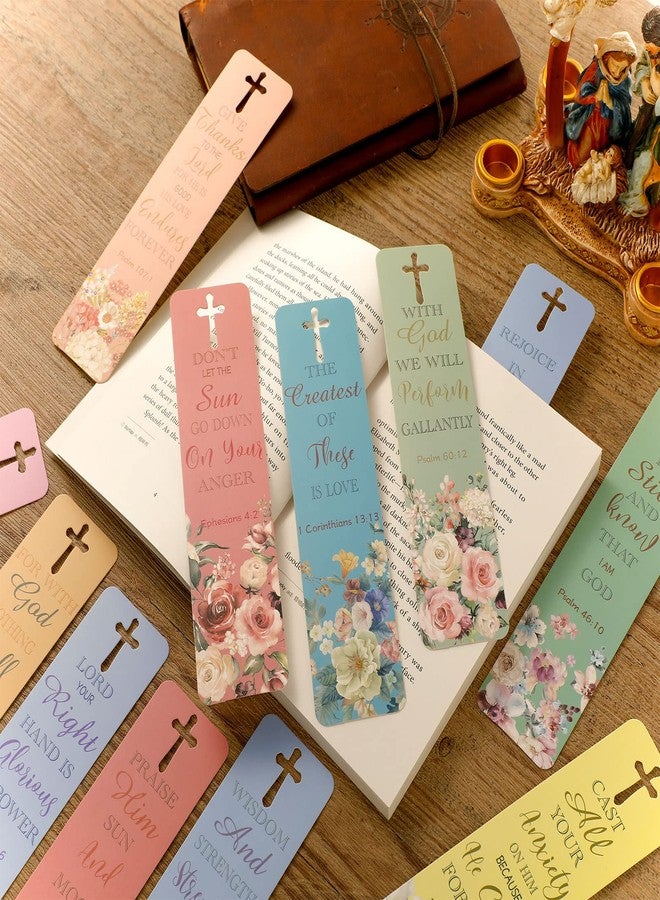 Teling 120 Pieces Bible Verses Bookmarks with Hollow Cross for Women Scripture Bookmarks Christian Book Markers for Women Men Church Gifts Supplies (Flower) - Image 4