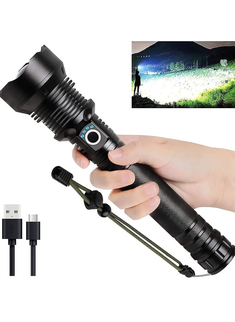 Generic High Brightness 90000 Lumens Rechargeable LED Flashlight, Zoomable Waterproof Flashlight with Batteries Included and 3 Modes, Handheld Flashlight for Camping and Emergency  - Image 1