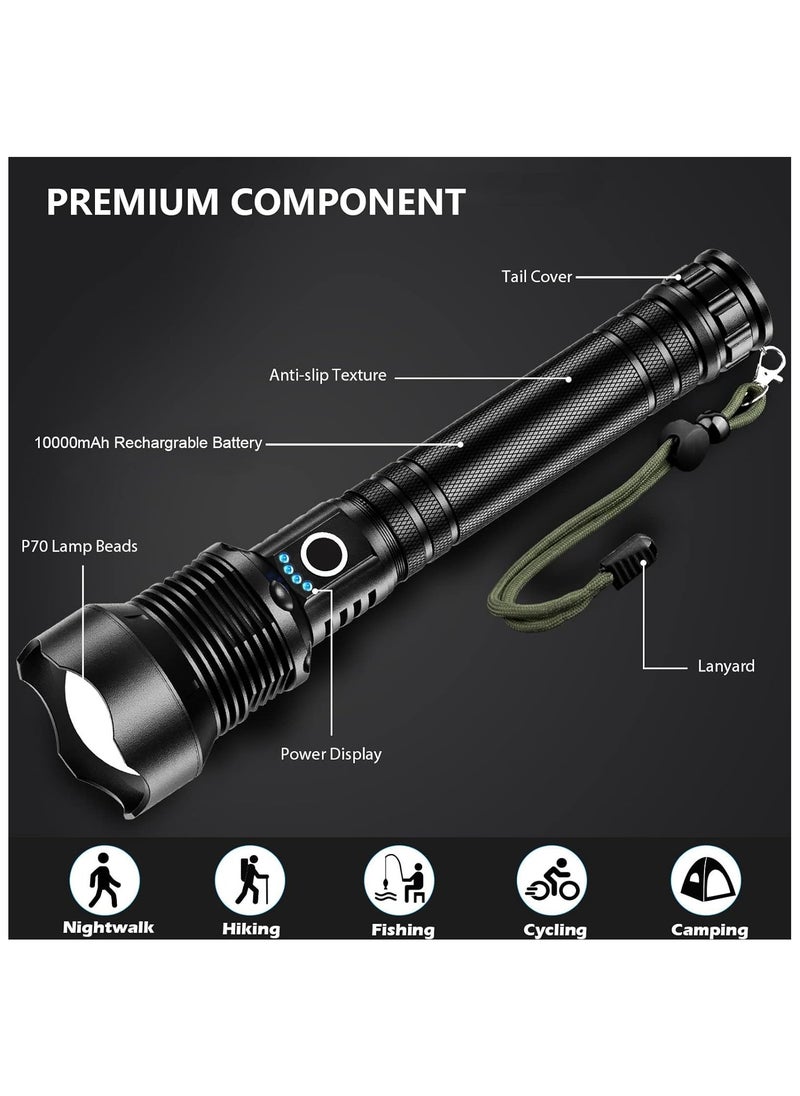 Generic High Brightness 90000 Lumens Rechargeable LED Flashlight, Zoomable Waterproof Flashlight with Batteries Included and 3 Modes, Handheld Flashlight for Camping and Emergency  - Image 3