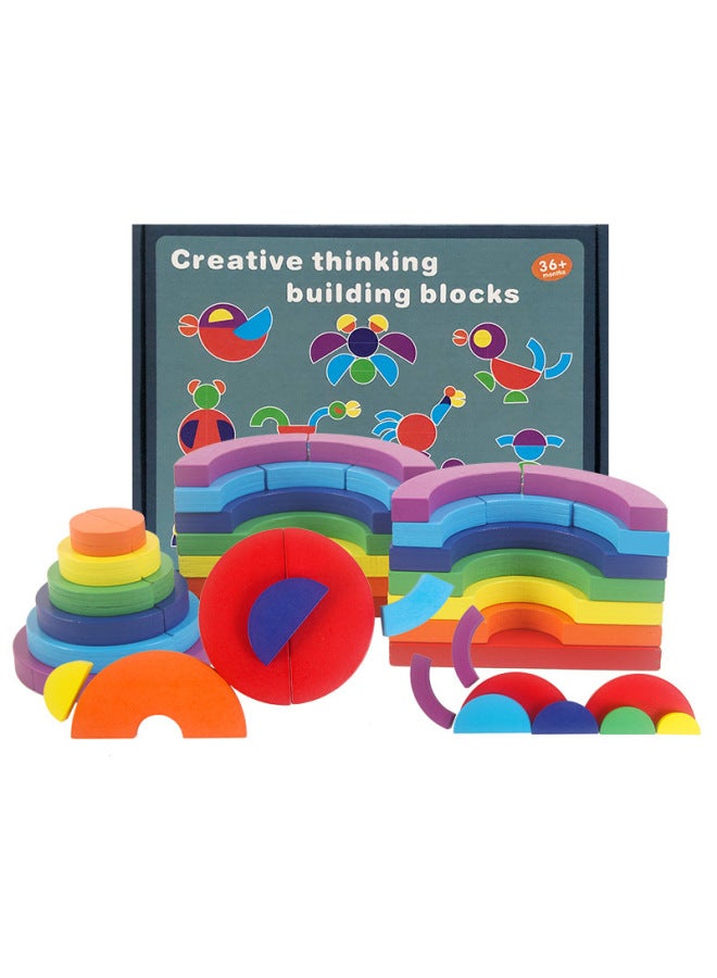 Creative Thinking Stereo Puzzle Toy Children's Wooden Toy Baby Early Education Educational Building Blocks Intelligence Stacked High-Color:Creative Thinking Building Blocks - Image 1