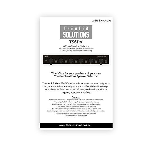 Theater Solutions TS6DV Six Zone Dual Source Selector with Volume Controls, Black - Image 4