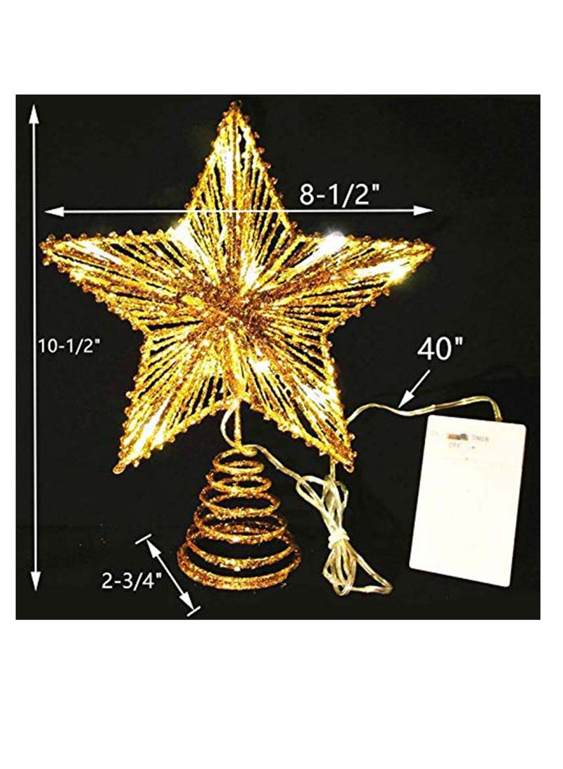 SYOSI 3D Christmas Tree Topper Star, Hollowed-Out Glittered Metal Treetop Star with Timer Warm White Christmas Tree Decorations, for Home Party Holiday Winter Xmas Tree Bar Shop Office Decorations - Image 4