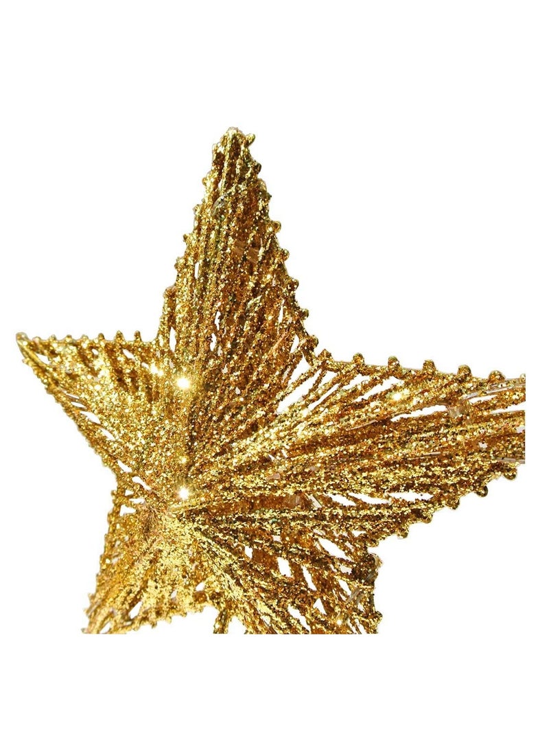 SYOSI 3D Christmas Tree Topper Star, Hollowed-Out Glittered Metal Treetop Star with Timer Warm White Christmas Tree Decorations, for Home Party Holiday Winter Xmas Tree Bar Shop Office Decorations - Image 2
