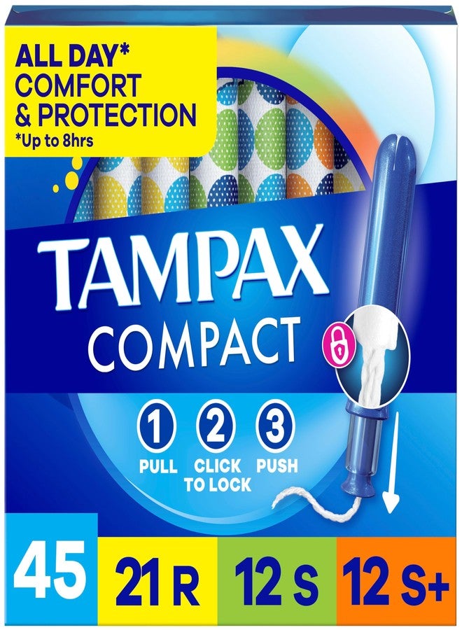 Tampax Compact Pearl Tampons for Women Multipack, with LeakGuard Braid & Extendable Applicator, Regular/Super/Super Plus Absorbency, Compact Extendable Applicator, Unscented, 45 Count - Image 1