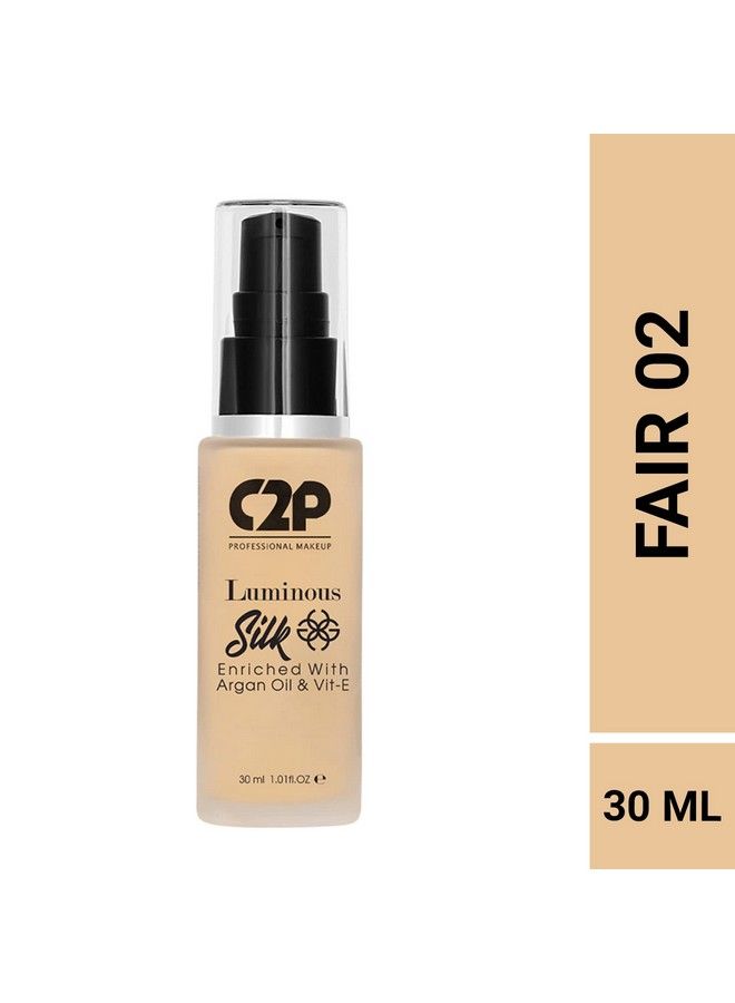 C2P PROFESSIONAL MAKEUP C2P Pro Luminous Silk Liquid Foundation For All Skin Types Enriched With Argan Oil & Vitamin E Full Coverage & Waterproof Covers Marks & Pigmentation (Fair 02 30 Ml) - Image 3