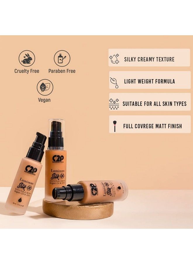 C2P PROFESSIONAL MAKEUP C2P Pro Luminous Silk Liquid Foundation For All Skin Types Enriched With Argan Oil & Vitamin E Full Coverage & Waterproof Covers Marks & Pigmentation (Fair 02 30 Ml) - Image 5