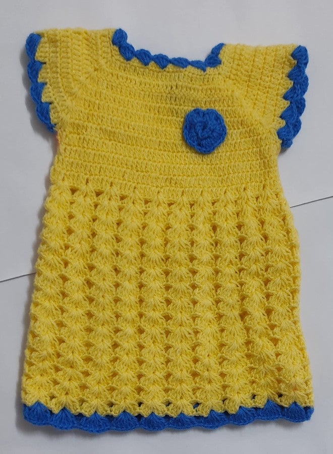 Cute Collection Handmade Woolen Frock with Cap Cum Sweater for 0 to 6 Months Baby Girls Yellow - Image 5
