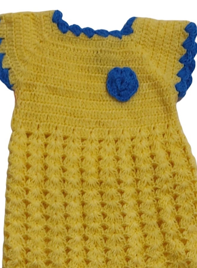 Cute Collection Handmade Woolen Frock with Cap Cum Sweater for 0 to 6 Months Baby Girls Yellow - Image 4