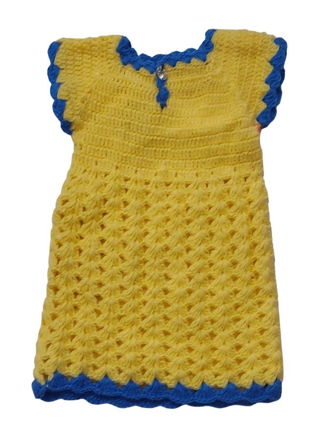 Cute Collection Handmade Woolen Frock with Cap Cum Sweater for 0 to 6 Months Baby Girls Yellow - Image 3