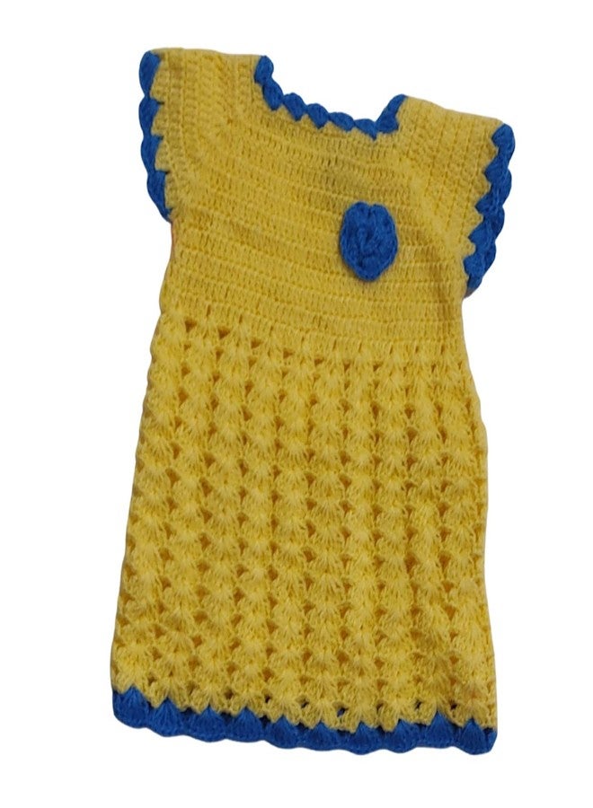 Cute Collection Handmade Woolen Frock with Cap Cum Sweater for 0 to 6 Months Baby Girls Yellow - Image 2