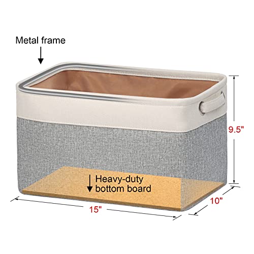 Kntiwiwo Foldable Storage Bin Collapsible Fabric Storage Basket Cube with Durable Handles Closet Organizer Bins for Organizing Shelves Drawers, Set of 3, 15" x 10" x 9.5", Grey - Image 2