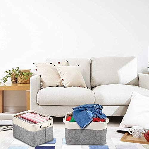 Kntiwiwo Foldable Storage Bin Collapsible Fabric Storage Basket Cube with Durable Handles Closet Organizer Bins for Organizing Shelves Drawers, Set of 3, 15" x 10" x 9.5", Grey - Image 4
