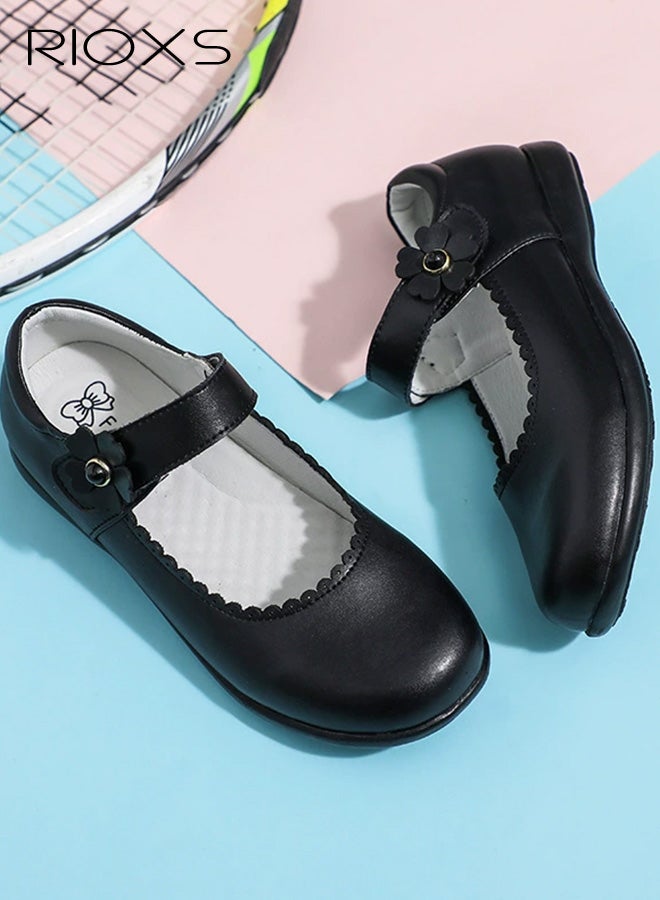 ريوكس أحذية رسمية للبنات، أحذية مدرسية للبنات، أحذية باليه مريحة للأطفال الصغار/الكبار، أحذية أداء لطلاب المدارس الابتدائية، أحذية أميرات صغيرة، حذاء رسمي أسود بدانتيل. - Image 1