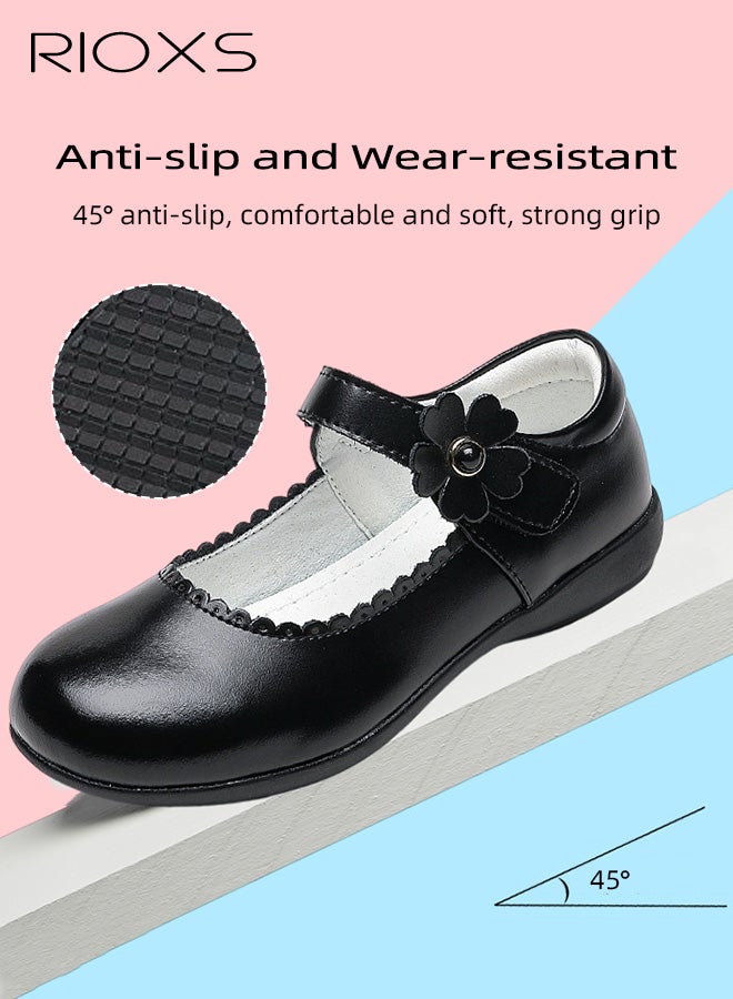 ريوكس أحذية رسمية للبنات، أحذية مدرسية للبنات، أحذية باليه مريحة للأطفال الصغار/الكبار، أحذية أداء لطلاب المدارس الابتدائية، أحذية أميرات صغيرة، حذاء رسمي أسود بدانتيل. - Image 3