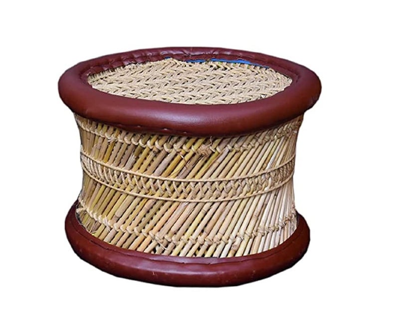 eGharonda Handmade Bamboo SARKANDA Cane Wood Muddi Stool for Indoor and Outdoor Beige Brown Set of 1 10x12 Inches - Image 5