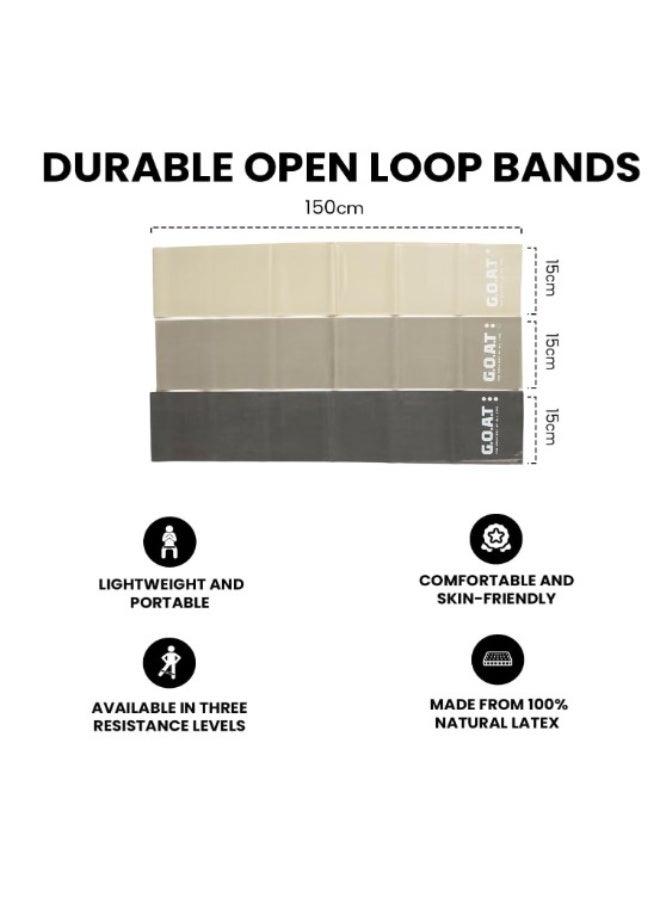 جوت  أحزمة مقاومة مفتوحة فاخرة من G.O.A.T - طقم من 3 أحزمة خالية من اللاتكس لتدريب القوة - لياقة متعددة الاستخدامات لإعادة التأهيل والحركة والتمارين (مقاومة خفيفة، متوسطة، ثقيلة) - Image 3