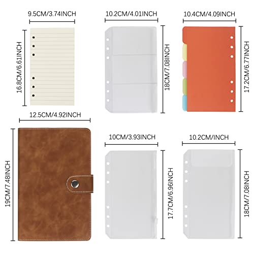 FYY A6 Binder Refillable Planner Notebook 6 Ring PU Leather Binder Journal with Pockets, Dividers, Refill Paper Brown - Image 2