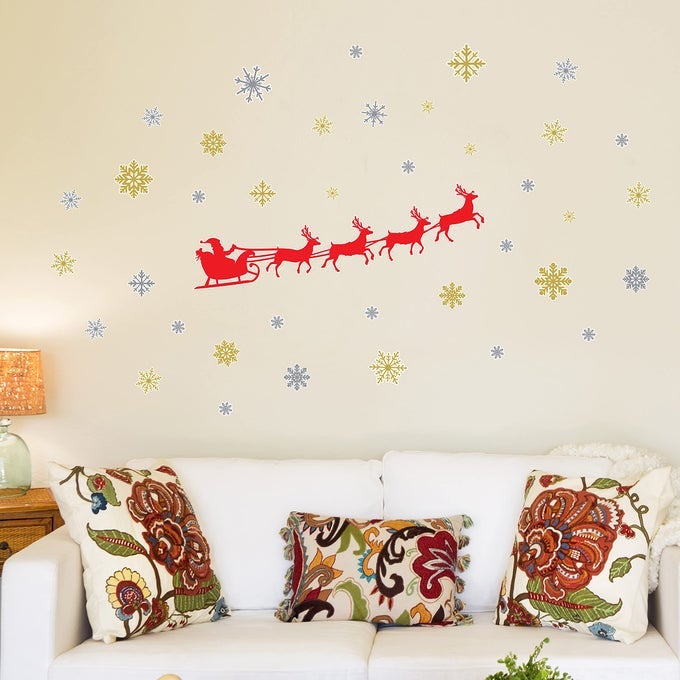 WALLFLEXI CHRISTMAS DECORATIONS WALL STICKERS SANTAS SLEIGH WALL MURALS DECALS LIVING ROOM CHILDREN NURSERY SCHOOL RESTAURANT CAFE HOTEL HOME OFFICE DCOR MULTICOLOUR