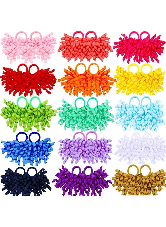 Mtlee 30 Pcs Baby Girls Curly Ribbons Korker Hair Ties Boutique Bow Elastic Rubber Bands Grosgrain Ribbon Elastic Colored Hair Bands Ponytail Holders for Toddlers Kids - Image 1
