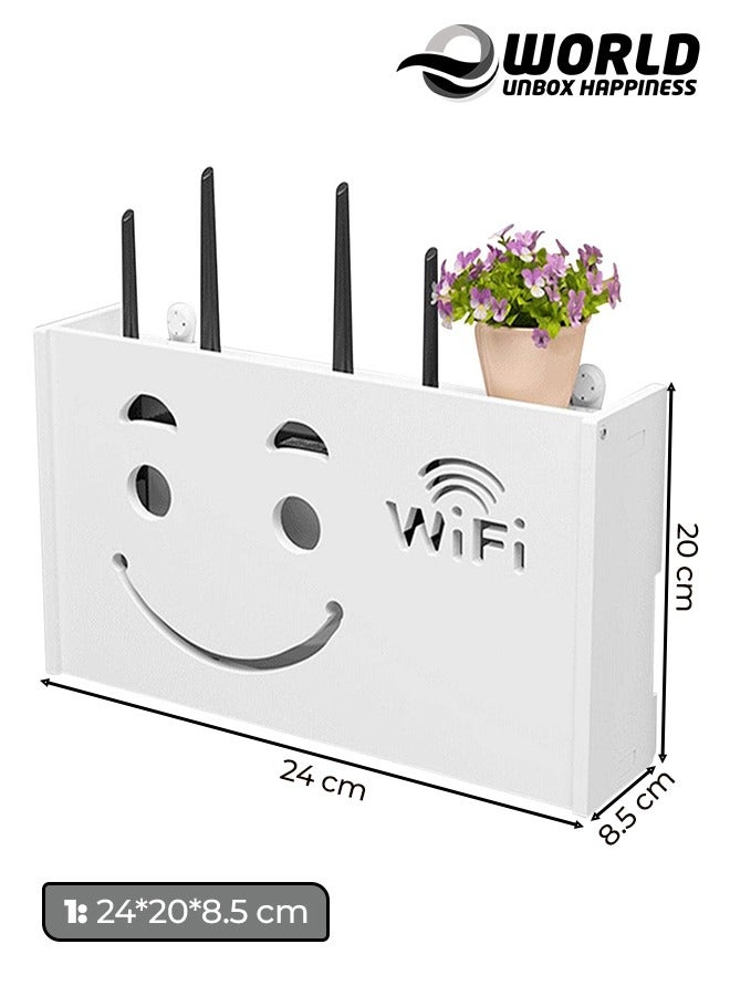 Eworld Stylish Wall-Mounted Router Rack for Wi-Fi Router, Set-Top Box, Light Cat Box, and More, Includes Doors and Patch Panel Shielding Box for Neat Storage, White. - Image 2