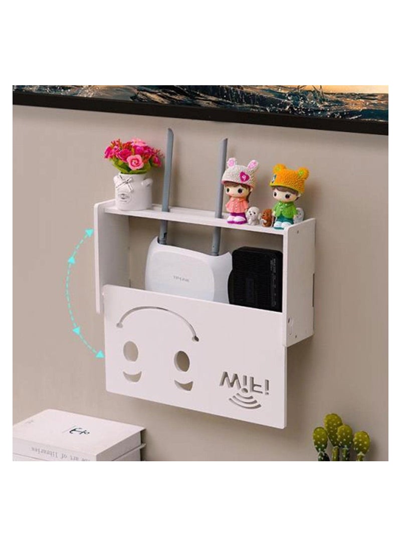 Eworld Stylish Wall-Mounted Router Rack for Wi-Fi Router, Set-Top Box, Light Cat Box, and More, Includes Doors and Patch Panel Shielding Box for Neat Storage, White. - Image 4