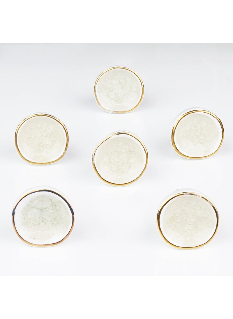 Indian-Shelf - IndianShelf 6 Pack Decorative Knobs Drawer Pulls Round Off White Ceramic Drawer Knobs Cute Dresser Knobs for Kids Kitchen Door Handle Interior Unique Cabinet Pulls - Image 1