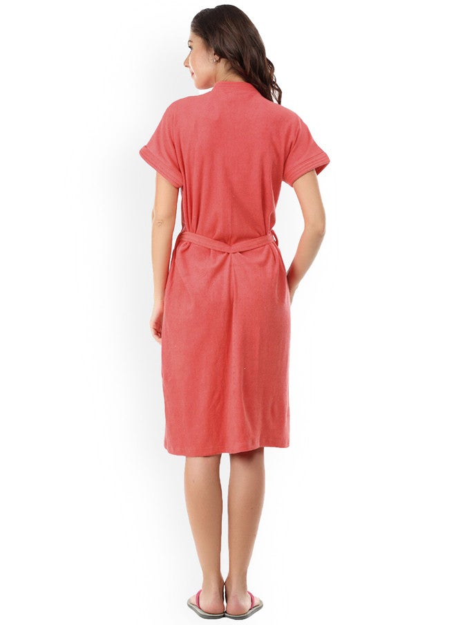 Red Rose RedRose Red Solid Cotton Drawstring Knee Length Bath Robe - XL - Image 4
