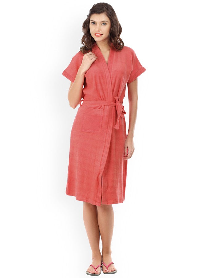Red Rose RedRose Red Solid Cotton Drawstring Knee Length Bath Robe - XL - Image 1