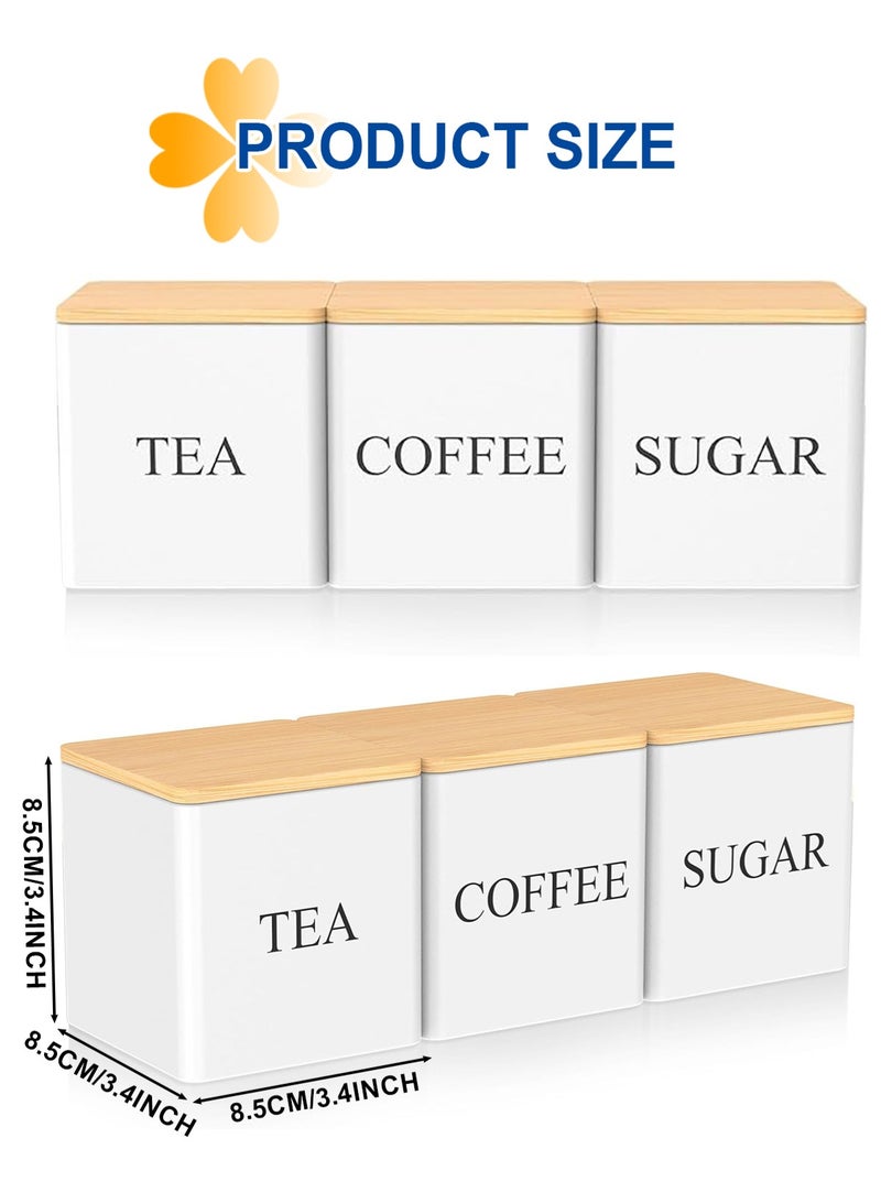 هومار كيت 3 قطع كبيرة السعة الفولاذ المقاوم للصدأ، علبة مطبخ القهوة، منظّم السكر، صندوق تخزين الشاي، أواني تخزين القهوة، مجموعة تخزين حاويات المطبخ مع أكياش الخيزران - Image 2