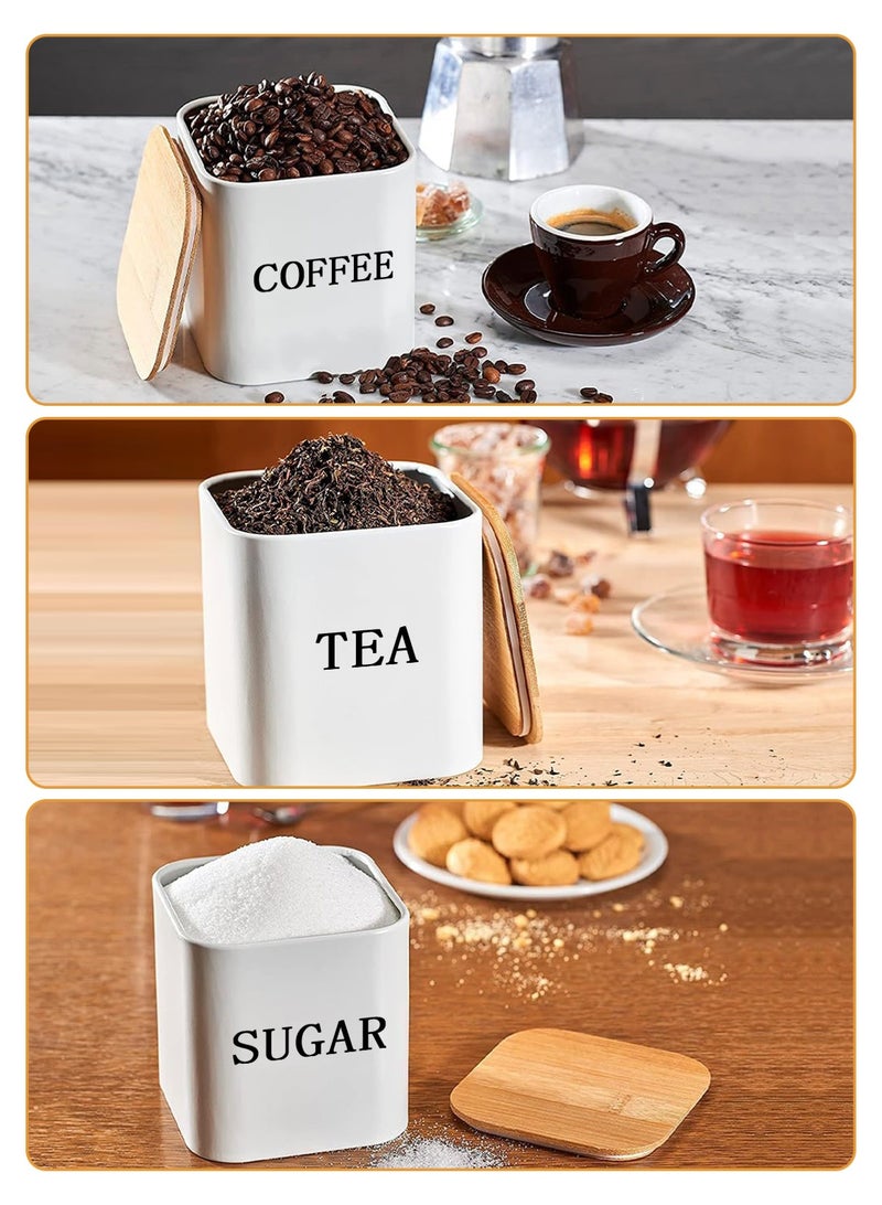 هومار كيت 3 قطع كبيرة السعة الفولاذ المقاوم للصدأ، علبة مطبخ القهوة، منظّم السكر، صندوق تخزين الشاي، أواني تخزين القهوة، مجموعة تخزين حاويات المطبخ مع أكياش الخيزران - Image 5