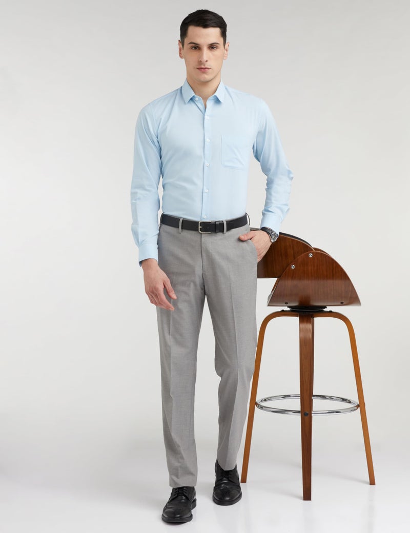 Peter England Men's Everday Regular Fit Solid Shirt | Cotton Rich | 5-Pin Pocketing Light Blue, 39 - Image 2