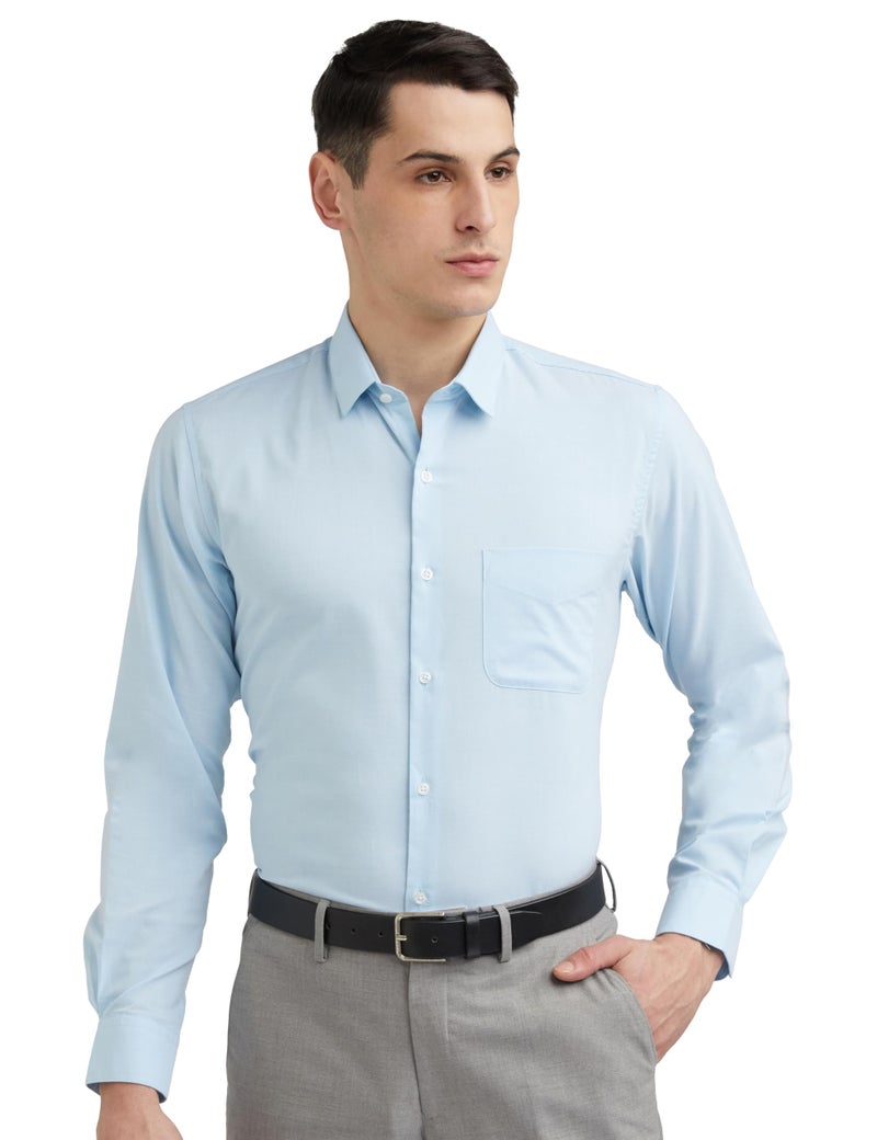Peter England Men's Everday Regular Fit Solid Shirt | Cotton Rich | 5-Pin Pocketing Light Blue, 39 - Image 1