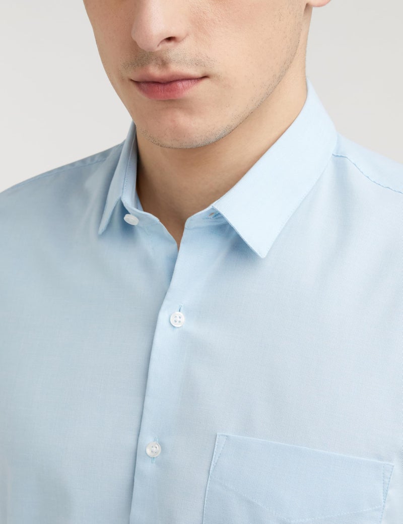 Peter England Men's Everday Regular Fit Solid Shirt | Cotton Rich | 5-Pin Pocketing Light Blue, 39 - Image 3