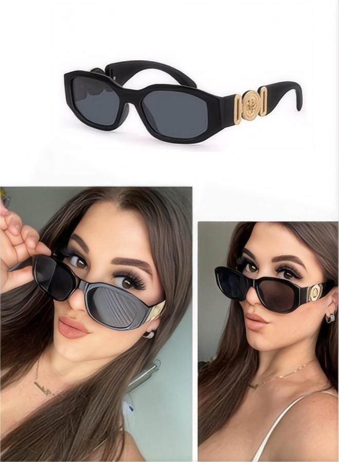 نظارات شمسية قطبية للنساء، نظارات شمسية مستطيلة غير منتظمة، نظارات شمسية دائرية كلاسيكية بتصميم عتيق عصري، حماية من الأشعة فوق البنفسجية، نظارات شمسية صغيرة سوداء - Image 1